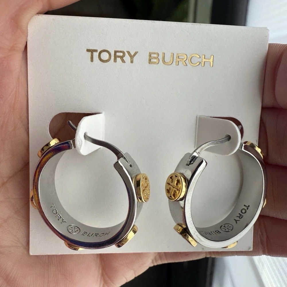Tory Burch Two-Tone Hoop Earrings - Picture 4 of 9